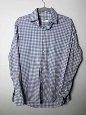 Peter Millar Men's Lavender and Light Blue Check Dress Shirt Size M